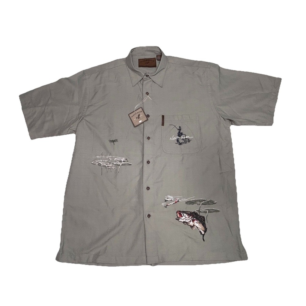 North River‎ Outfitters Fishing Shirt L Embroidered Bass Dragonfly Outdoors NWT